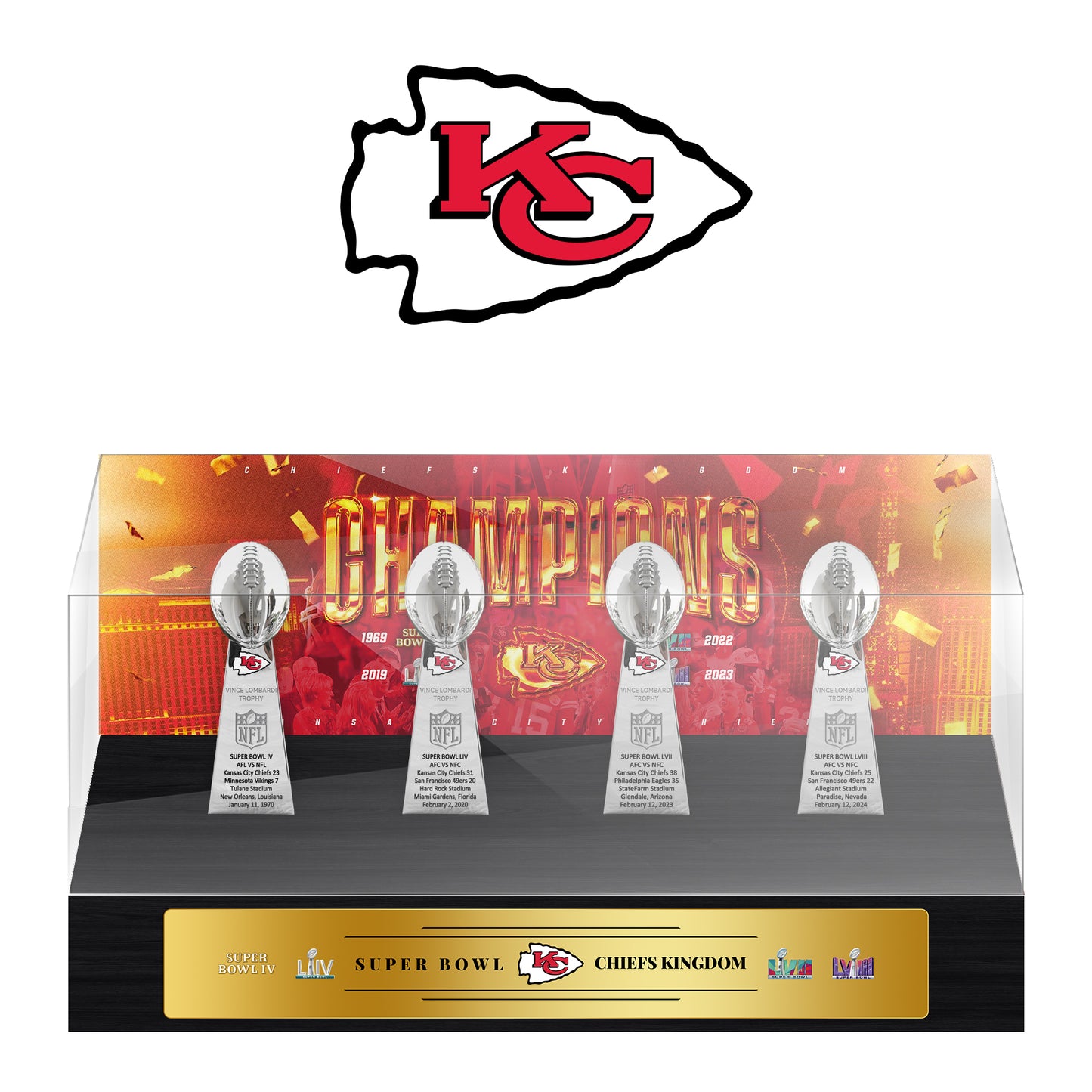 Kansas City Chiefs Super Bowl Championship Trophy Ring Display Case- Official Edition