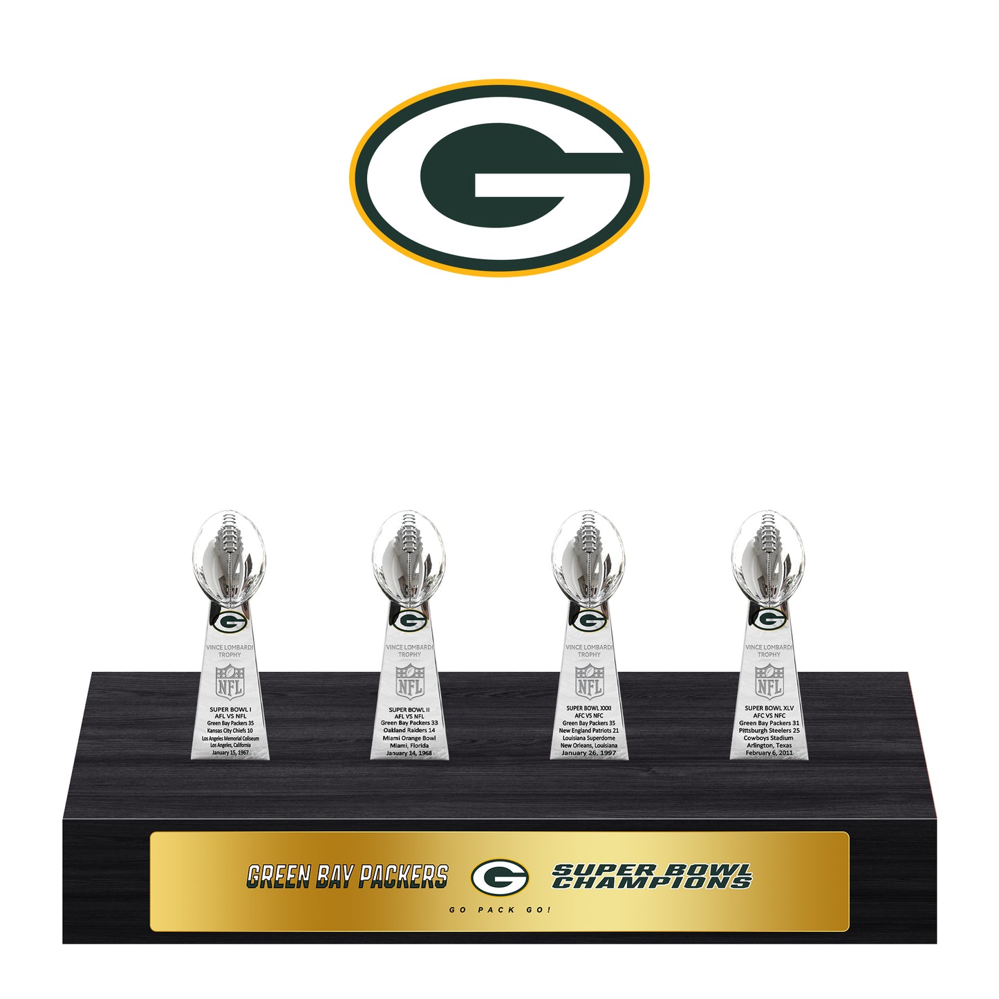 Green Bay Packers Super Bowl Championship Trophy Ring Display Case