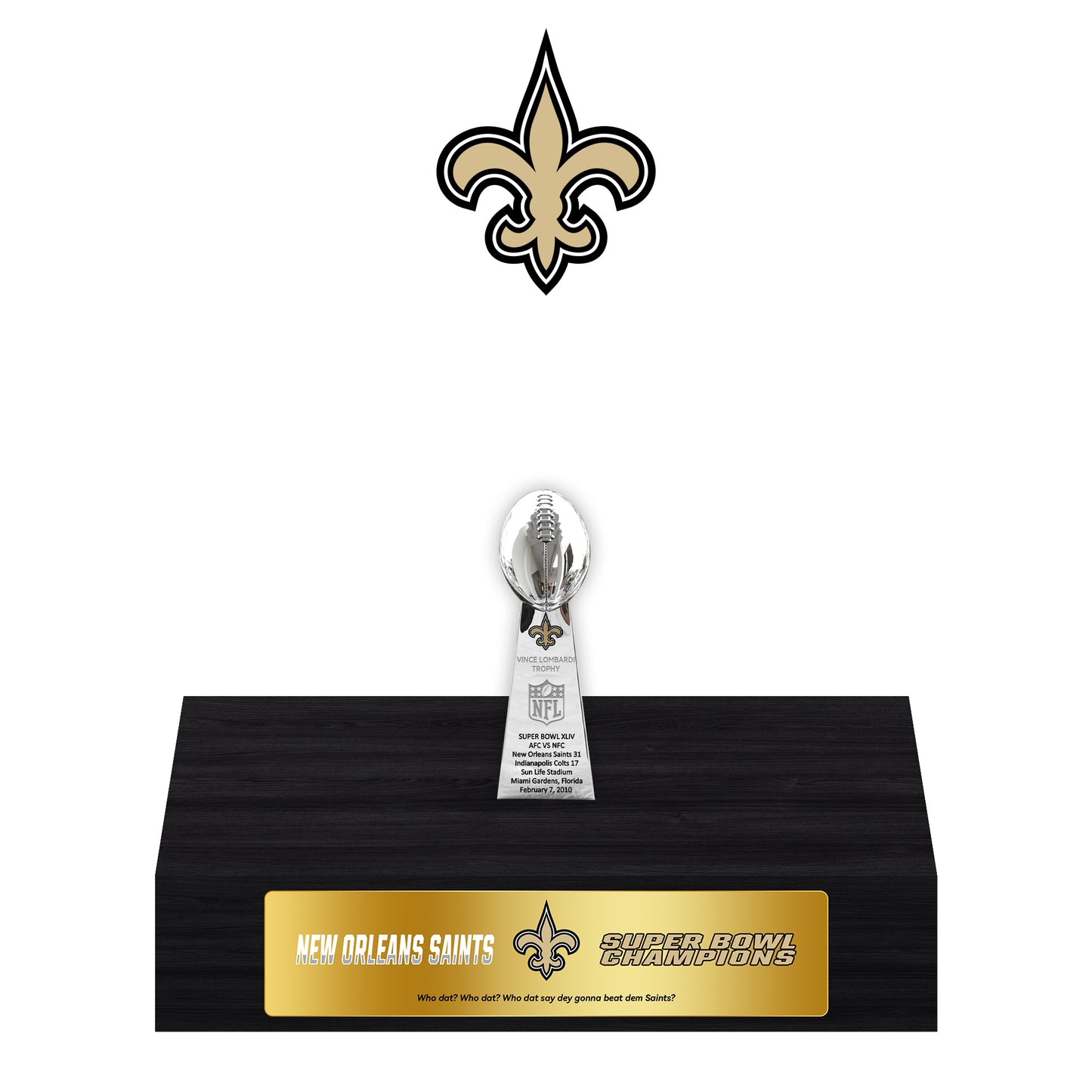New Orleans Saints Super Bowl Championship Trophy Ring Display Case