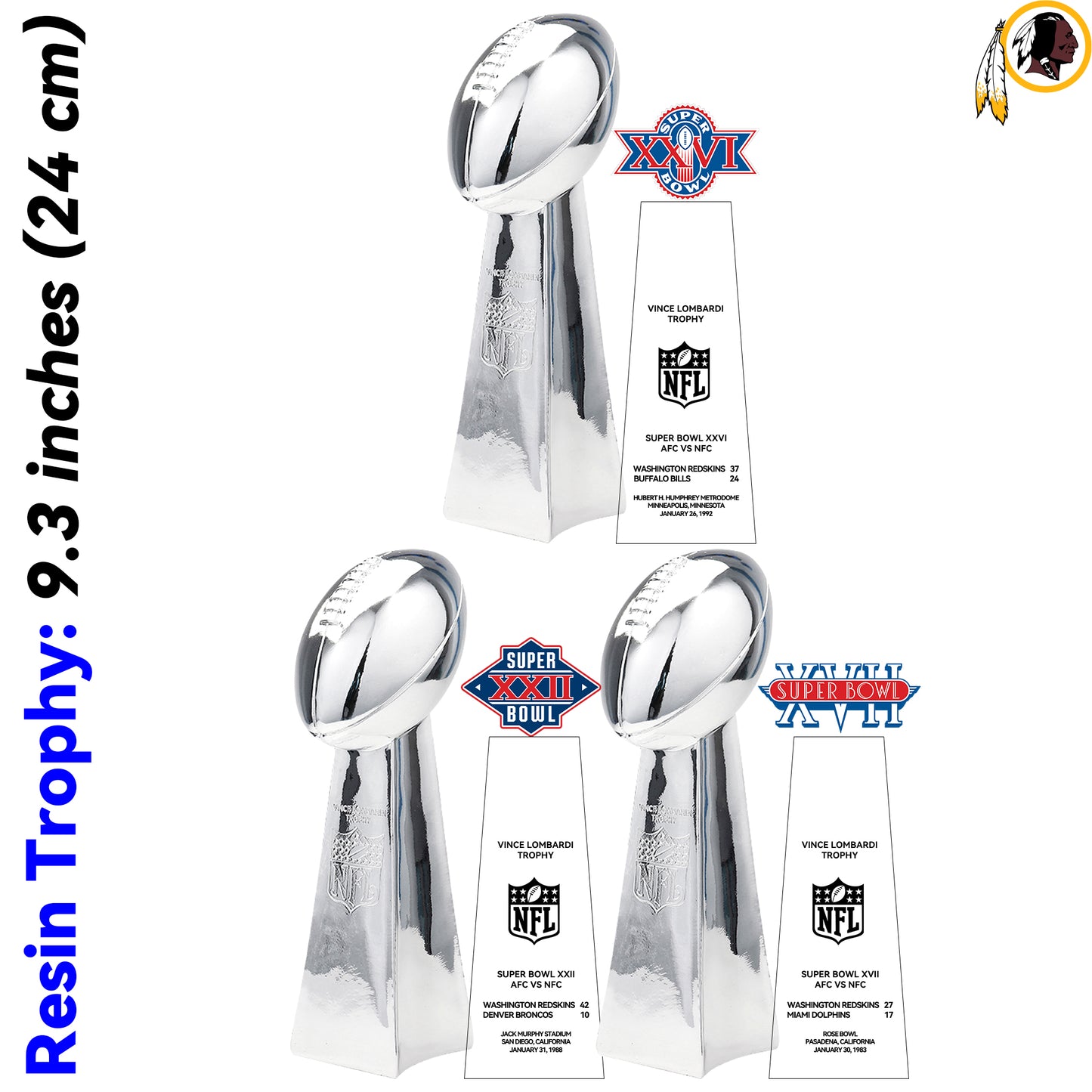 Washington Redskins 3 Super Bowl trophies