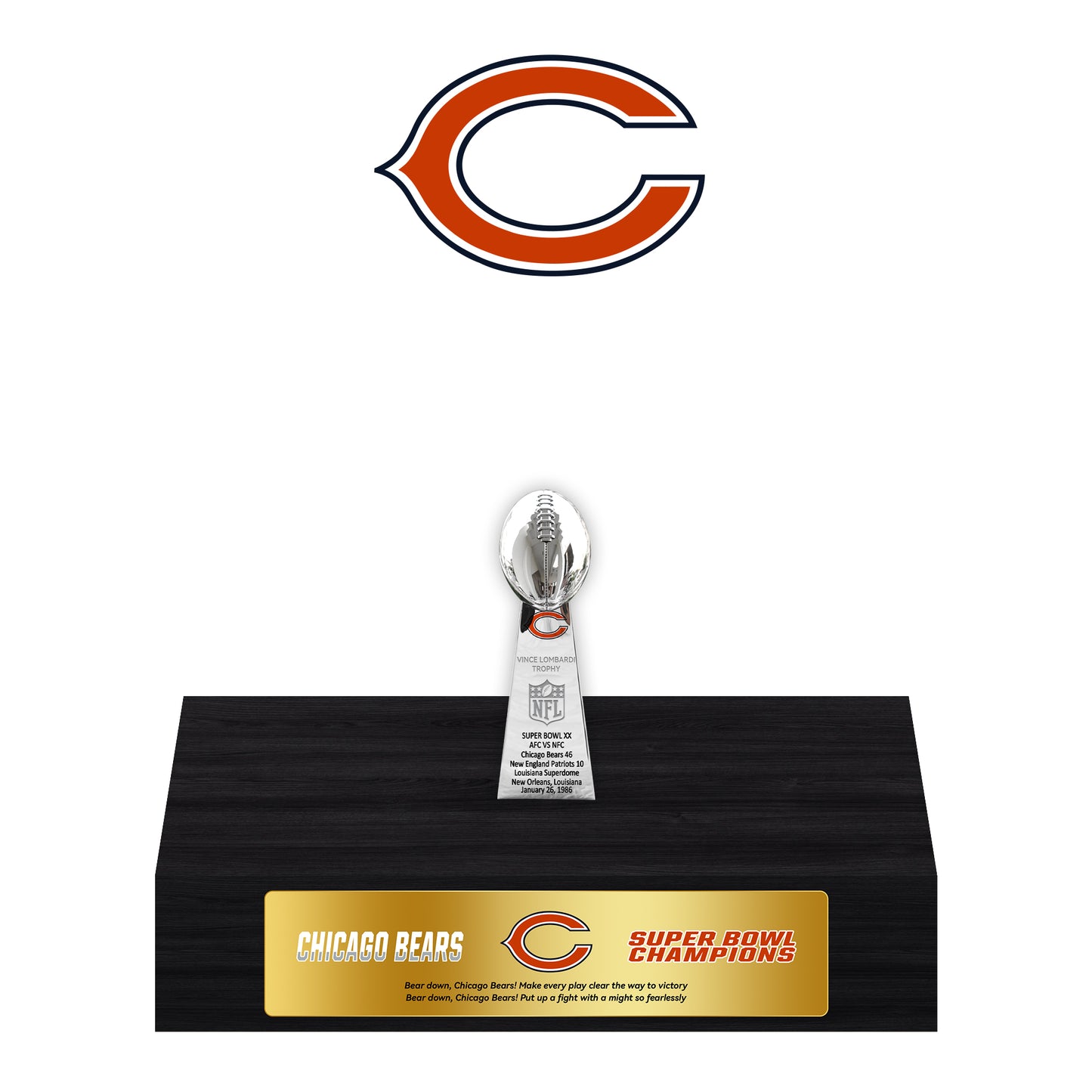 Chicago Bears Super Bowl Championship Trophy Ring Display Case