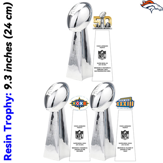 enver Broncos 3 Super Bowl trophies
