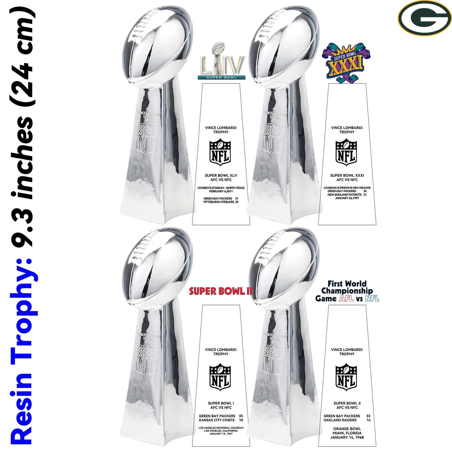 Green Bay Packers 4 Super Bowl trophies