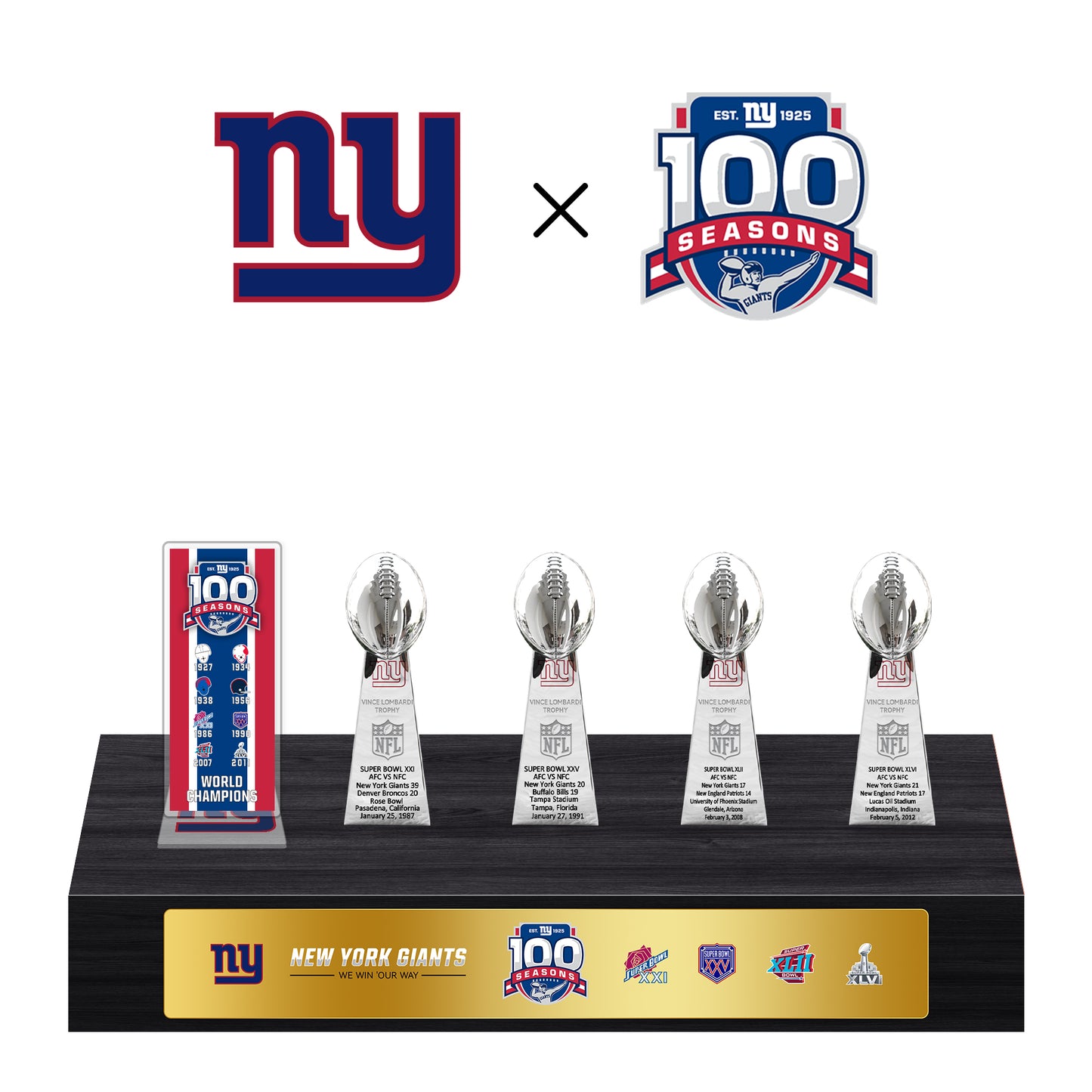 New York Giants 100th Anniversary Collection Trophy Ring Display Case