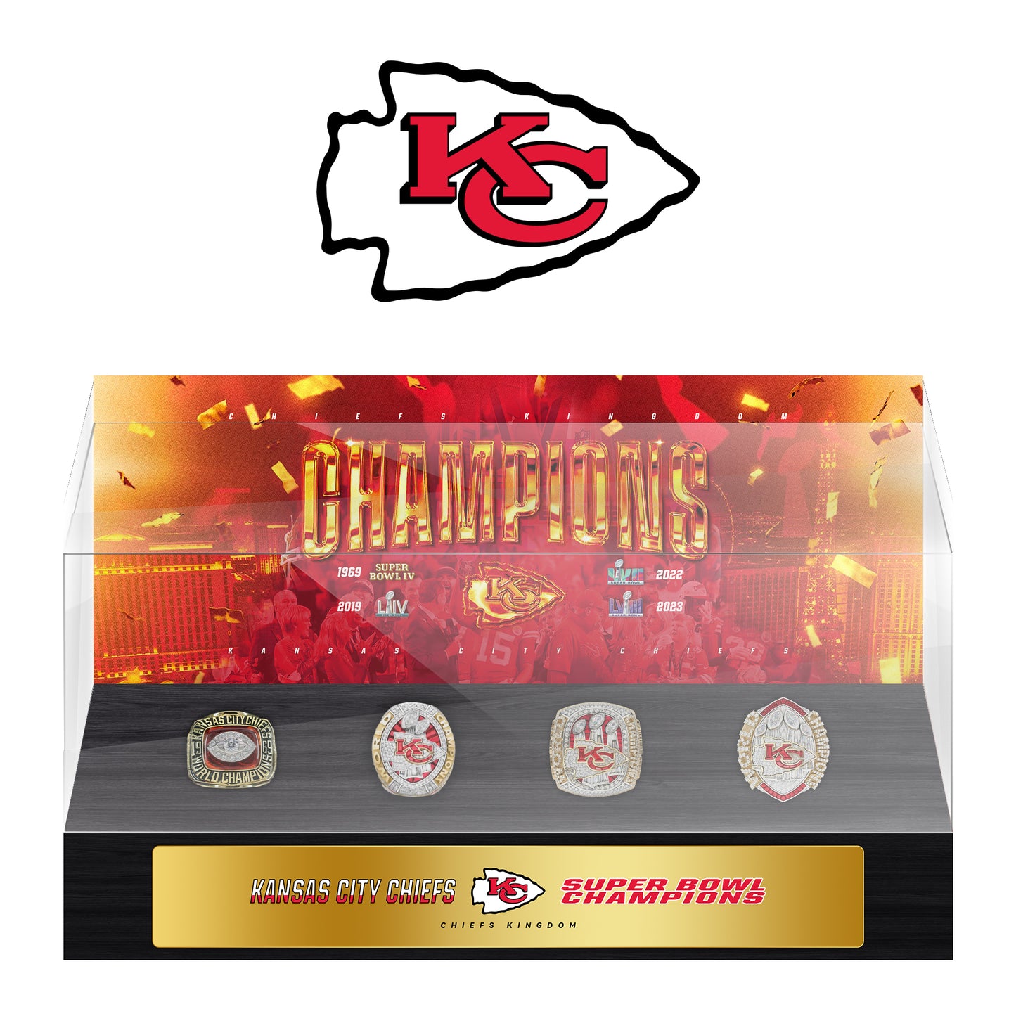 Kansas City Chiefs Super Bowl Championship Trophy Ring Display Case- Official Edition