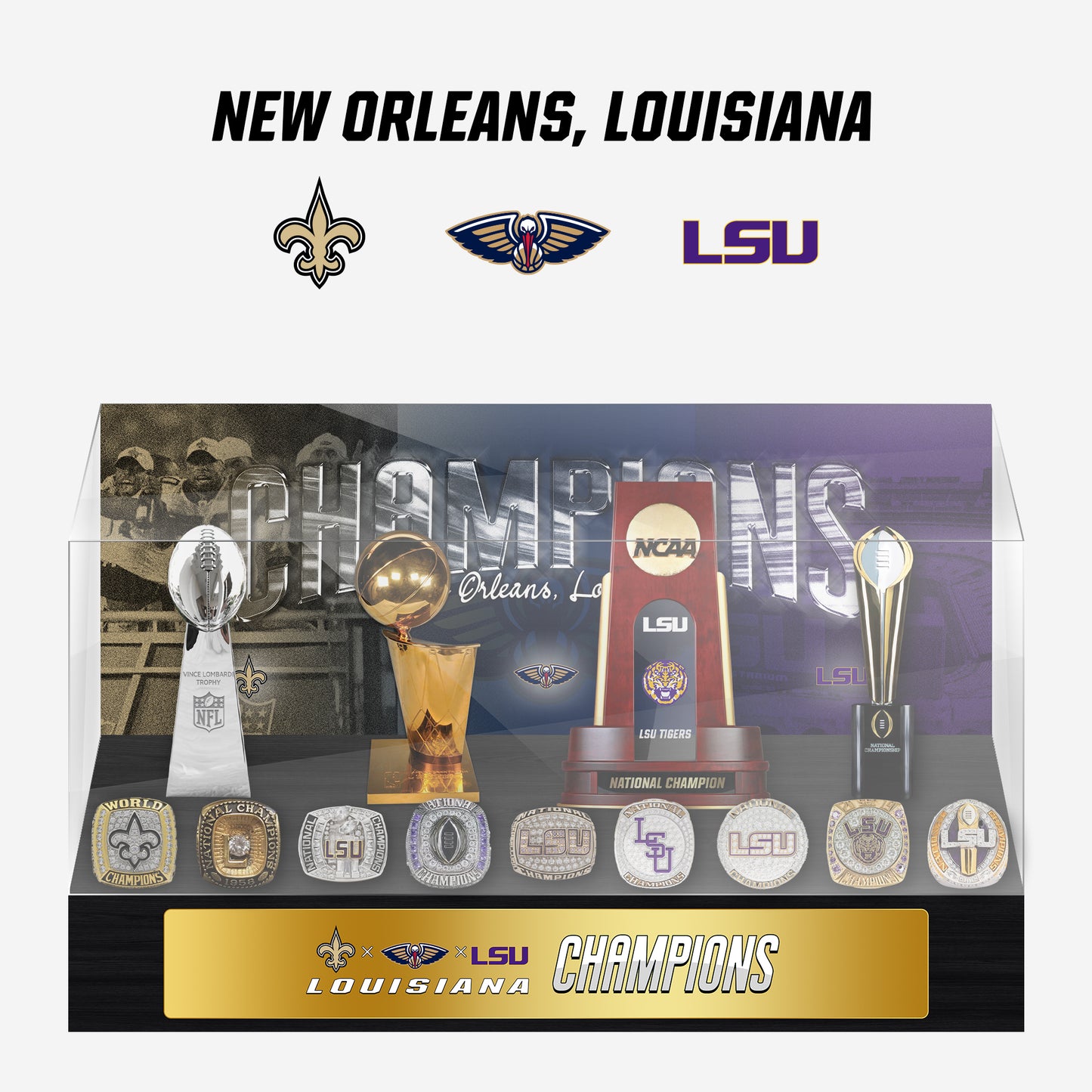 New Orleans, Louisiana Championship Trophy and Rings Display Case