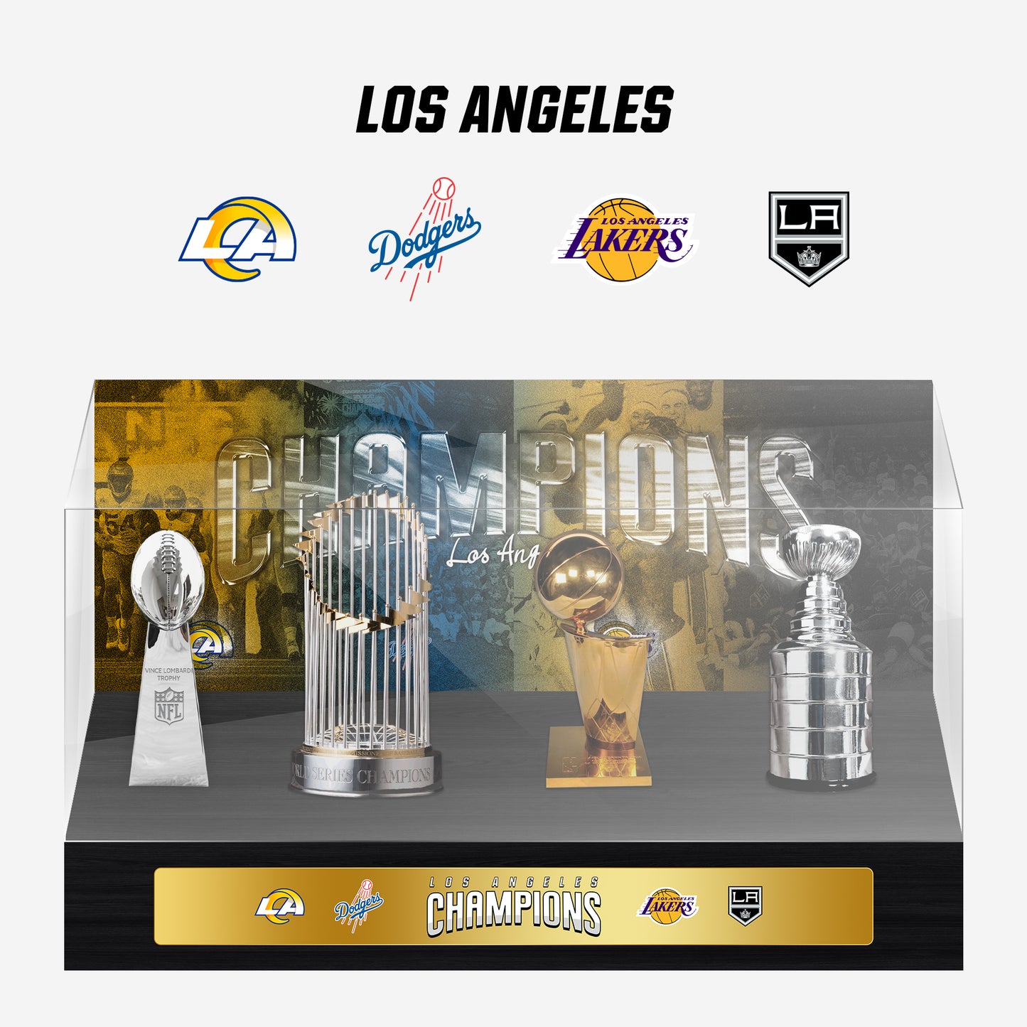 Los Angeles Championship Trophy and Rings Display Case