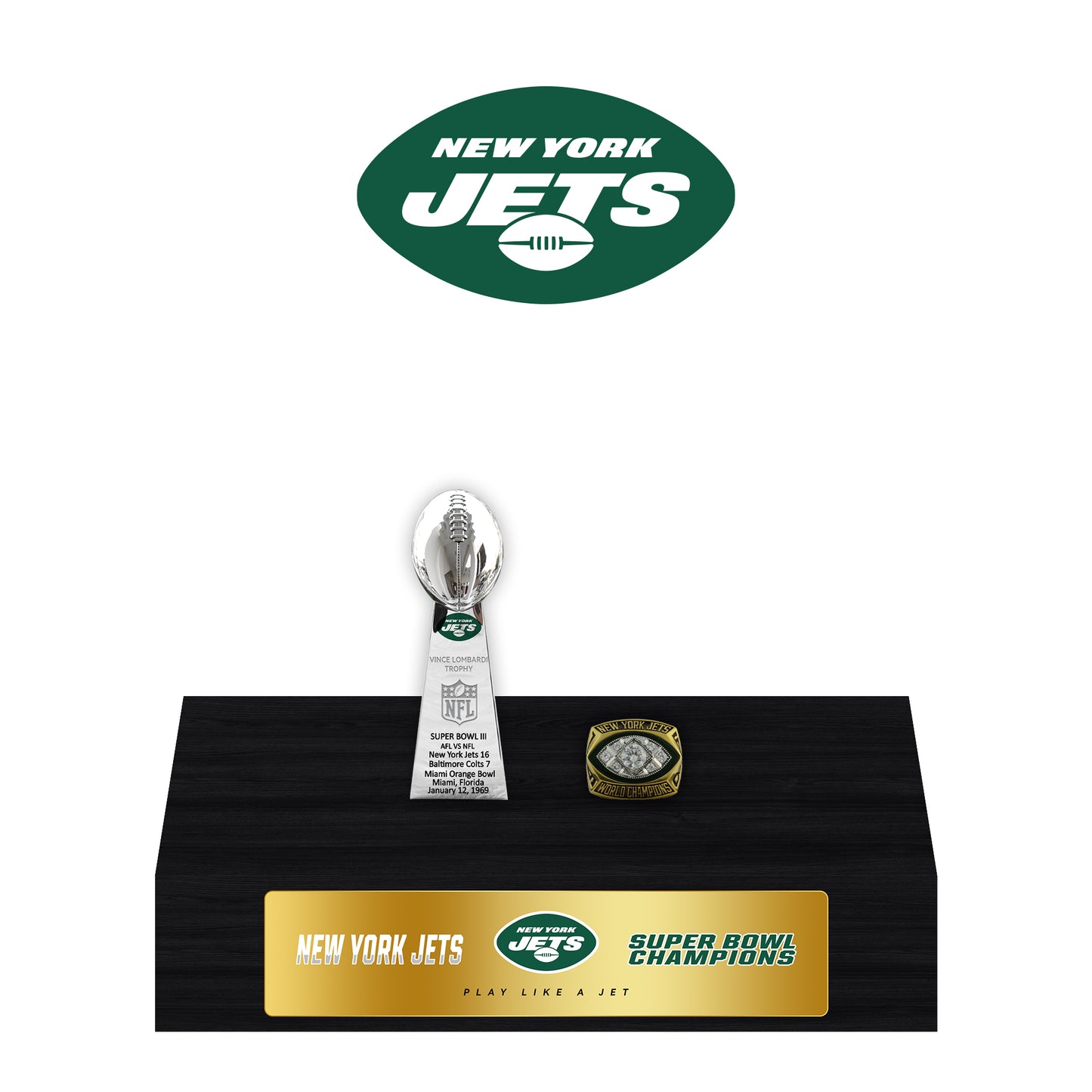 New York Jets Super Bowl Championship Trophy Ring Display Case