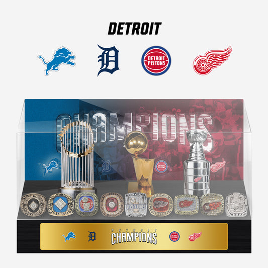 Detroit Championship Trophy and Rings Display Case