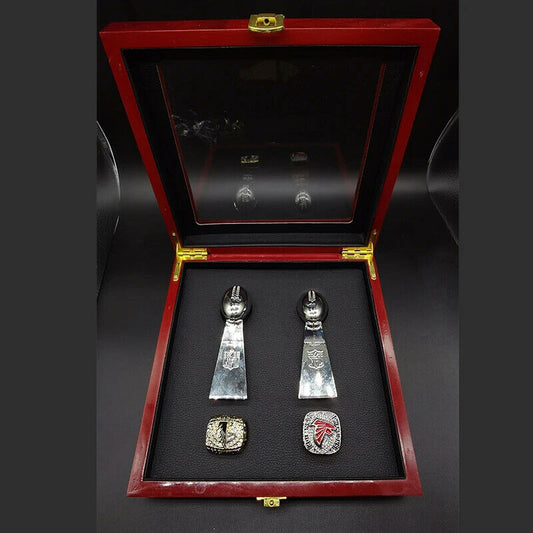 [Atlanta Falcons ]2 Trophys and 2 Pcs Ring Set + Box NFL