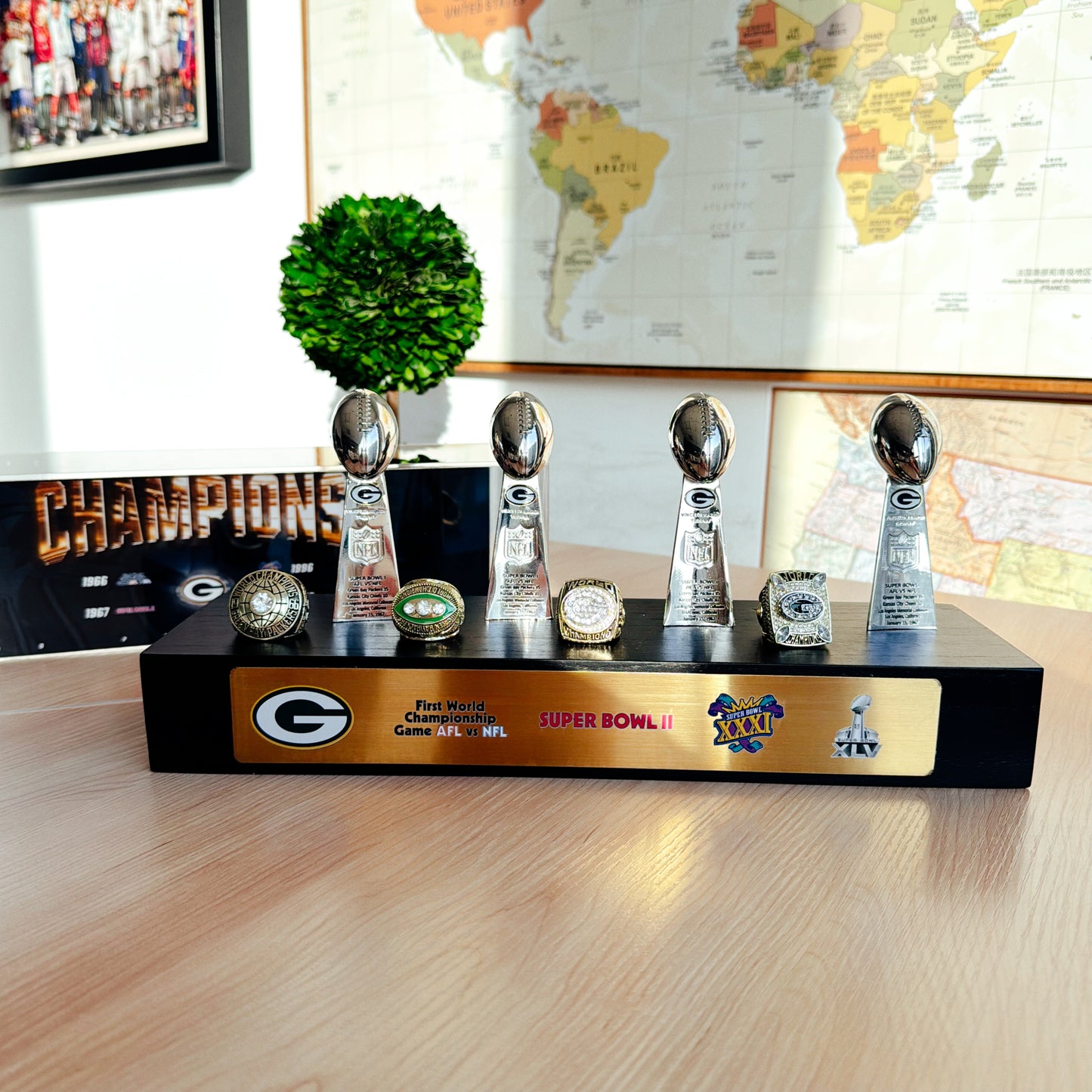 Green Bay Packers Super Bowl Championship Trophy Ring Display Case