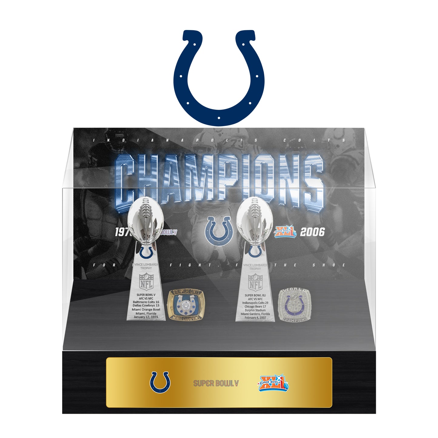 Indianapolis Colts Super Bowl Championship Trophy Ring Display Case