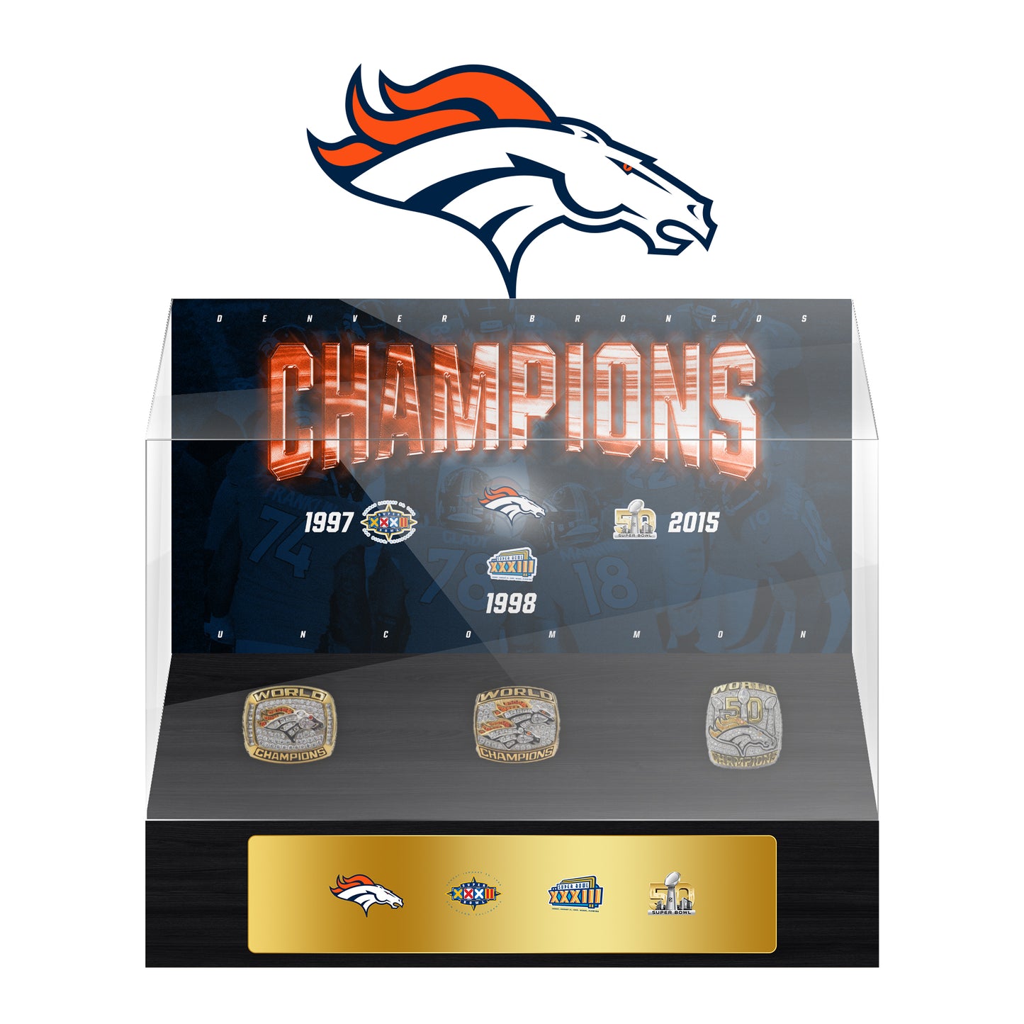 Denver Broncos Super Bowl Championship Trophy Ring Display Case