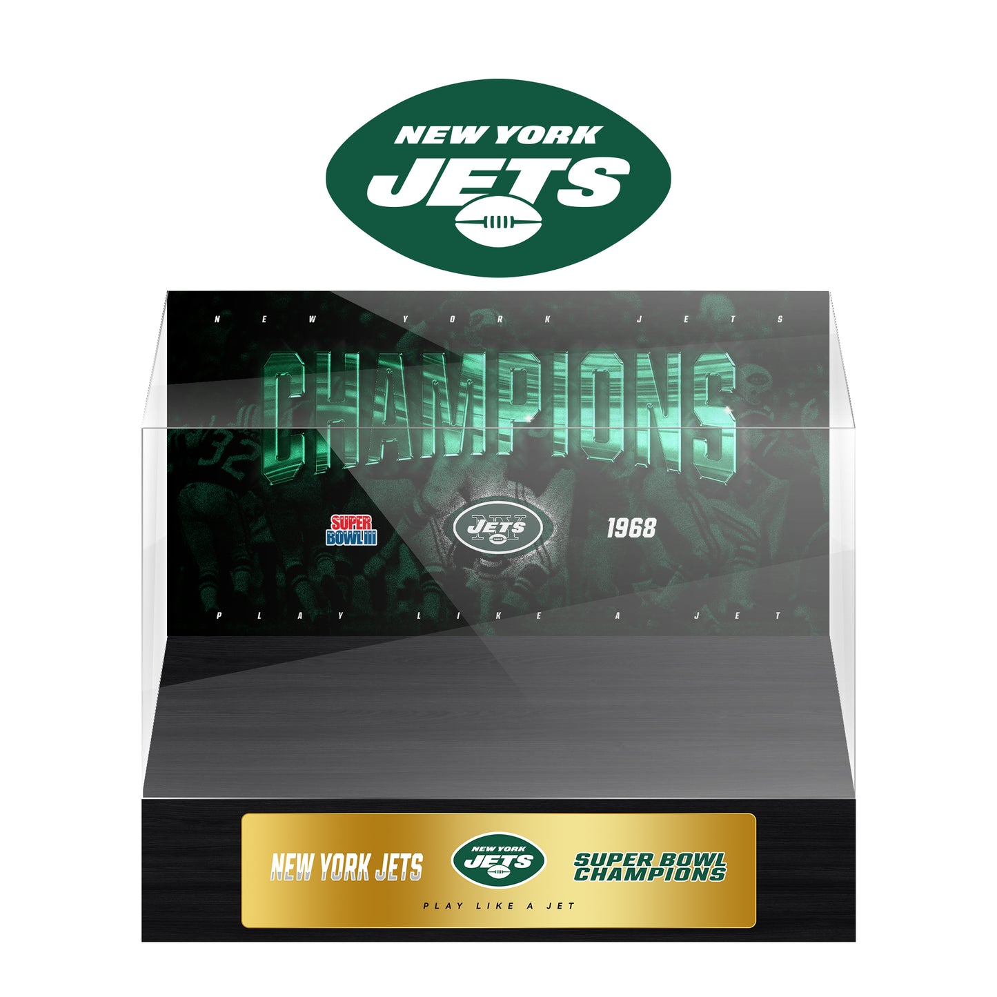 New York Jets Super Bowl Championship Trophy Ring Display Case