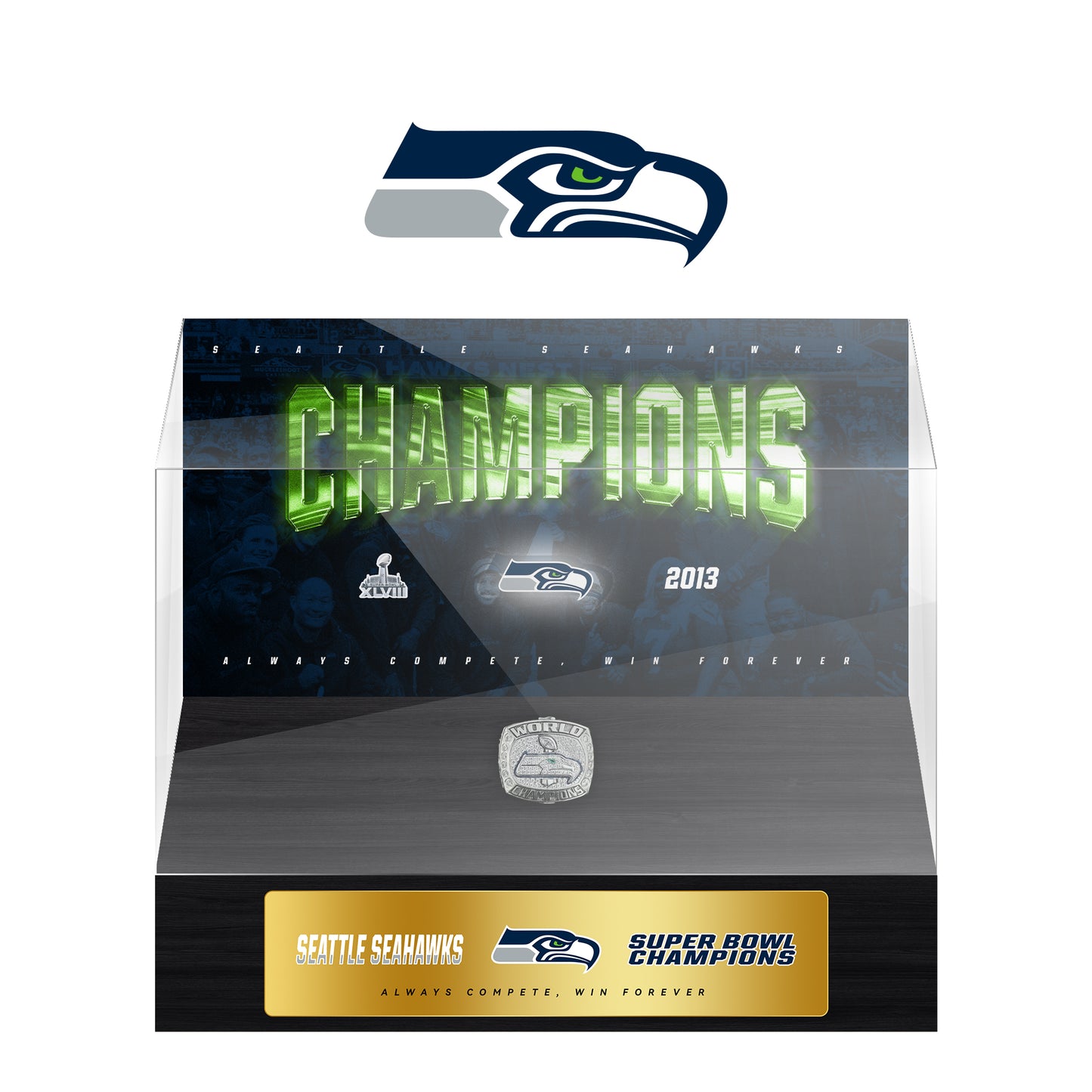 Seattle Seahawks Super Bowl Championship Trophy Ring Display Case