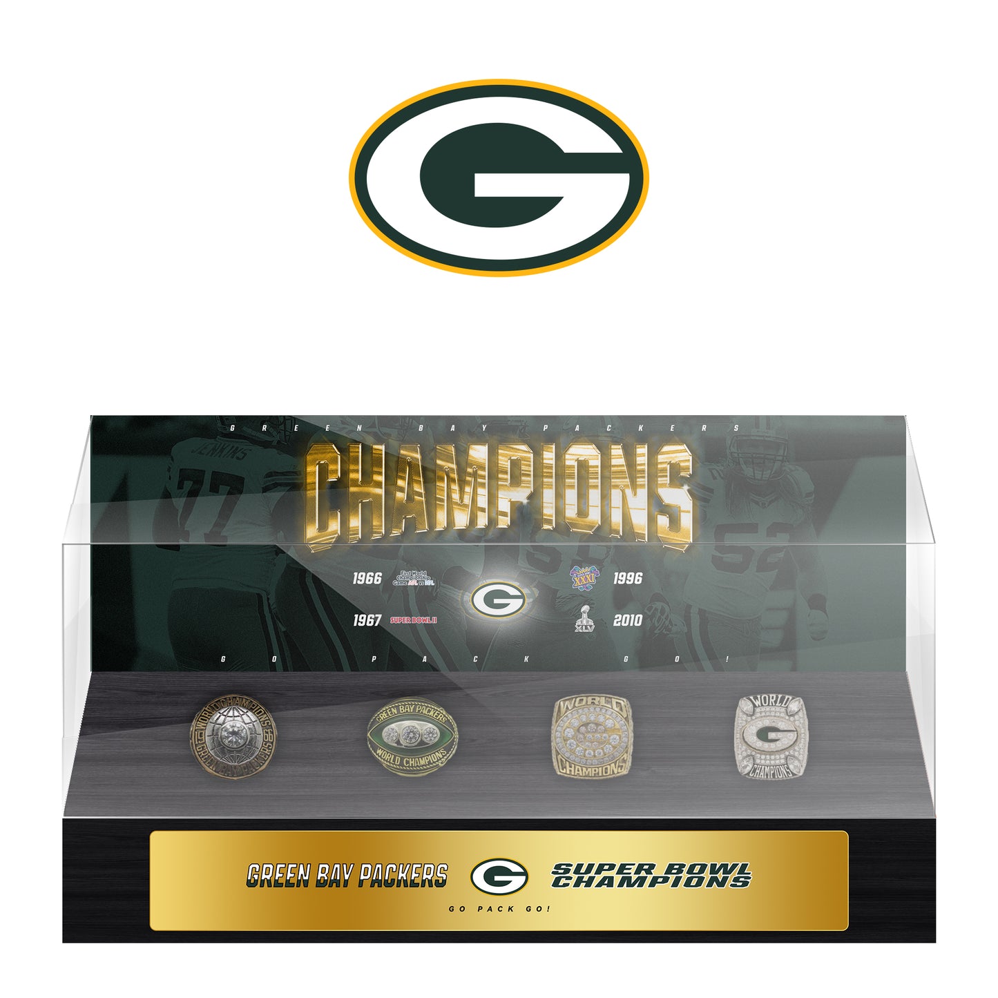 Green Bay Packers Super Bowl Championship Trophy Ring Display Case