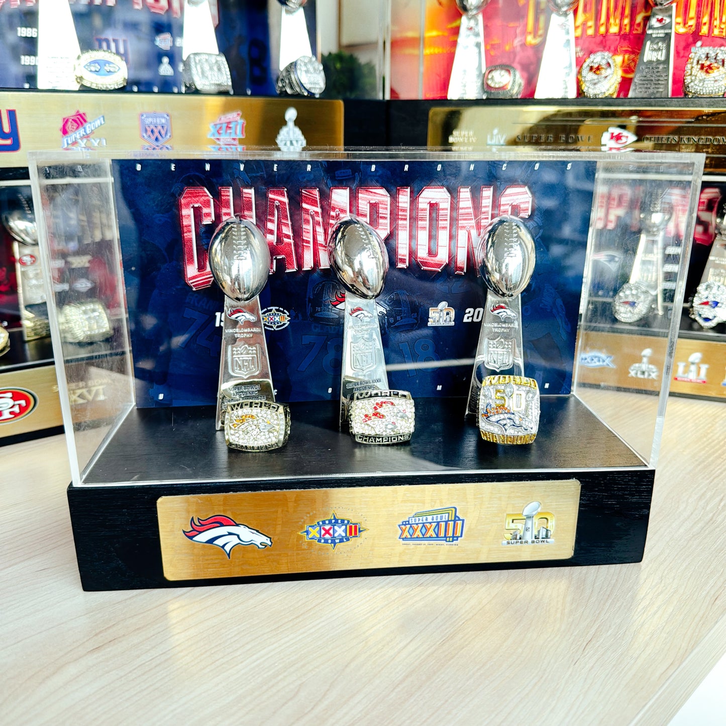 Denver Broncos Super Bowl Championship Trophy Ring Display Case