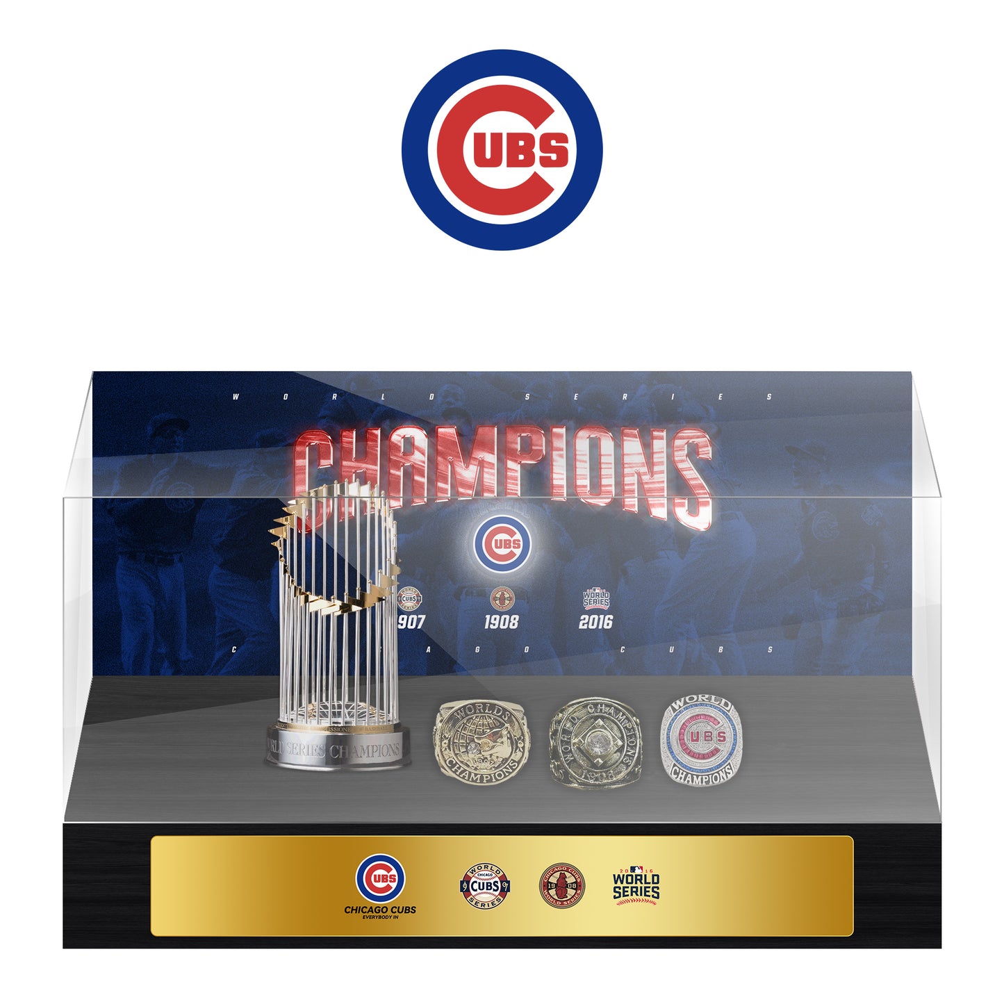 Chicago Cubs MLB World Series Championship Trophy And Ring Display Case