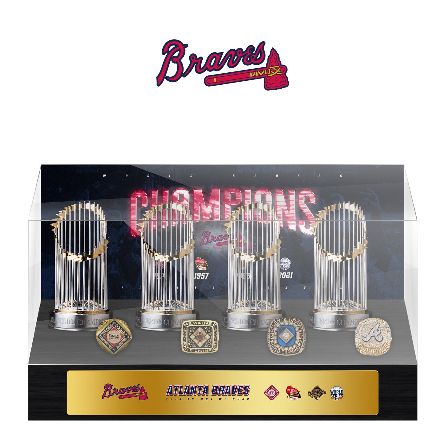 Atlanta Braves MLB World Series Championship Trophy And Ring Display Case