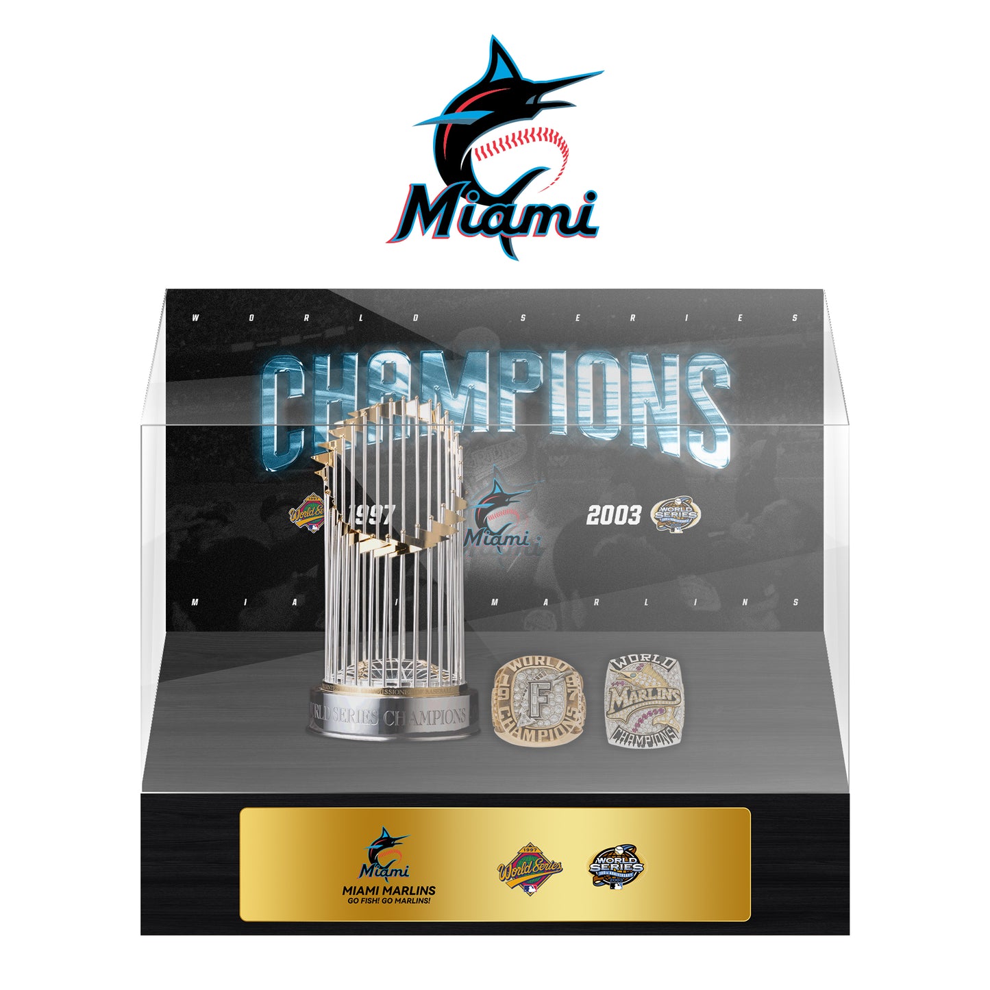 Florida Marlins MLB World Series Championship Trophy And Ring Display Case