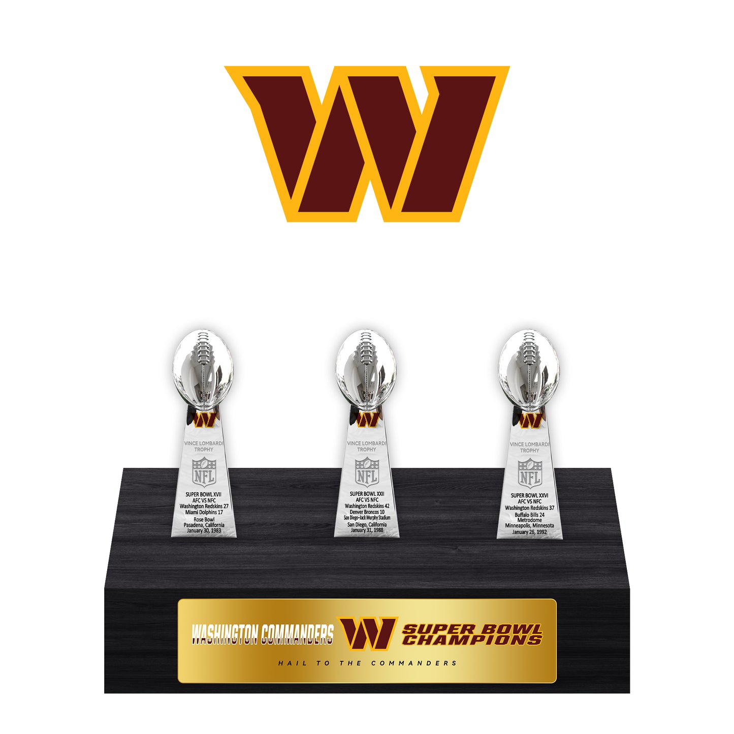 Washington Redskins Super Bowl Championship Trophy Ring Display Case