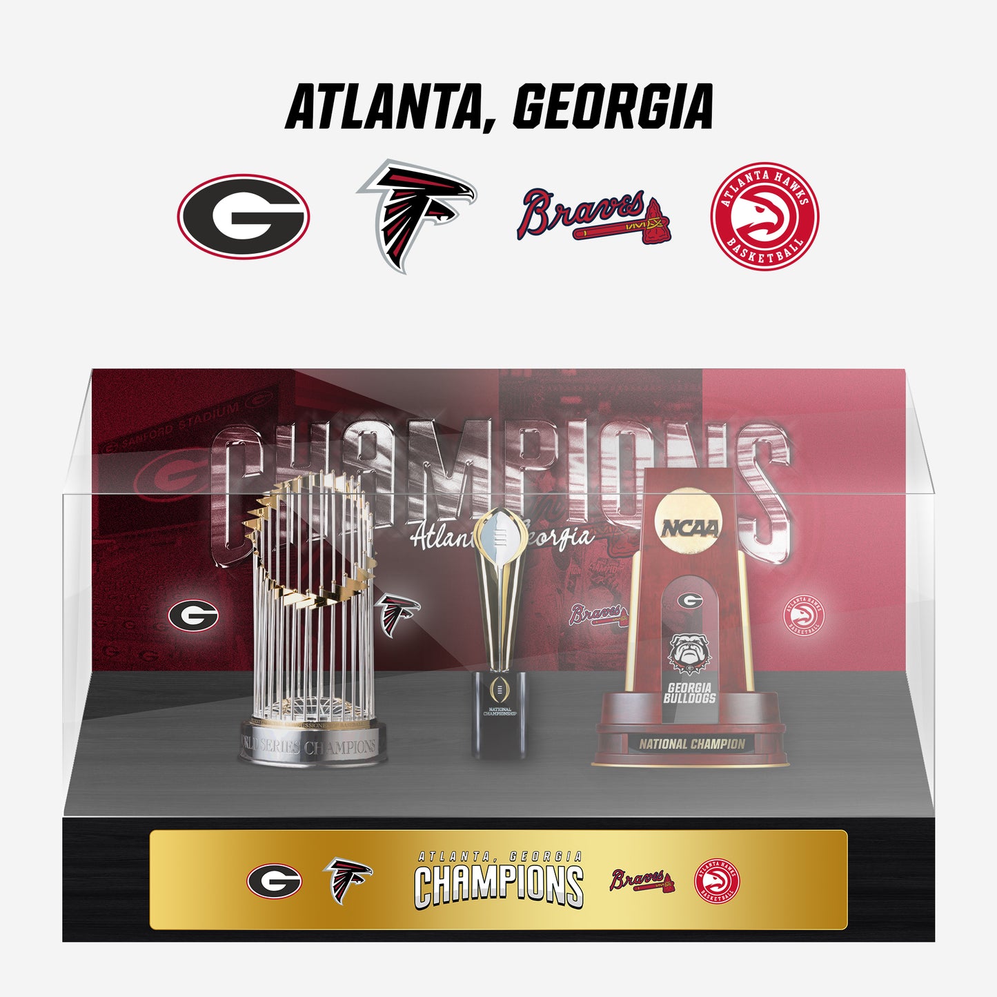 Atlanta, Georgia Championship Trophy and Rings Display Case