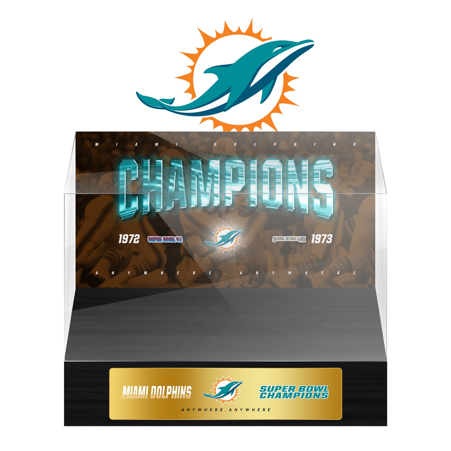 Miami Dolphins Super Bowl Championship Trophy Ring Display Case