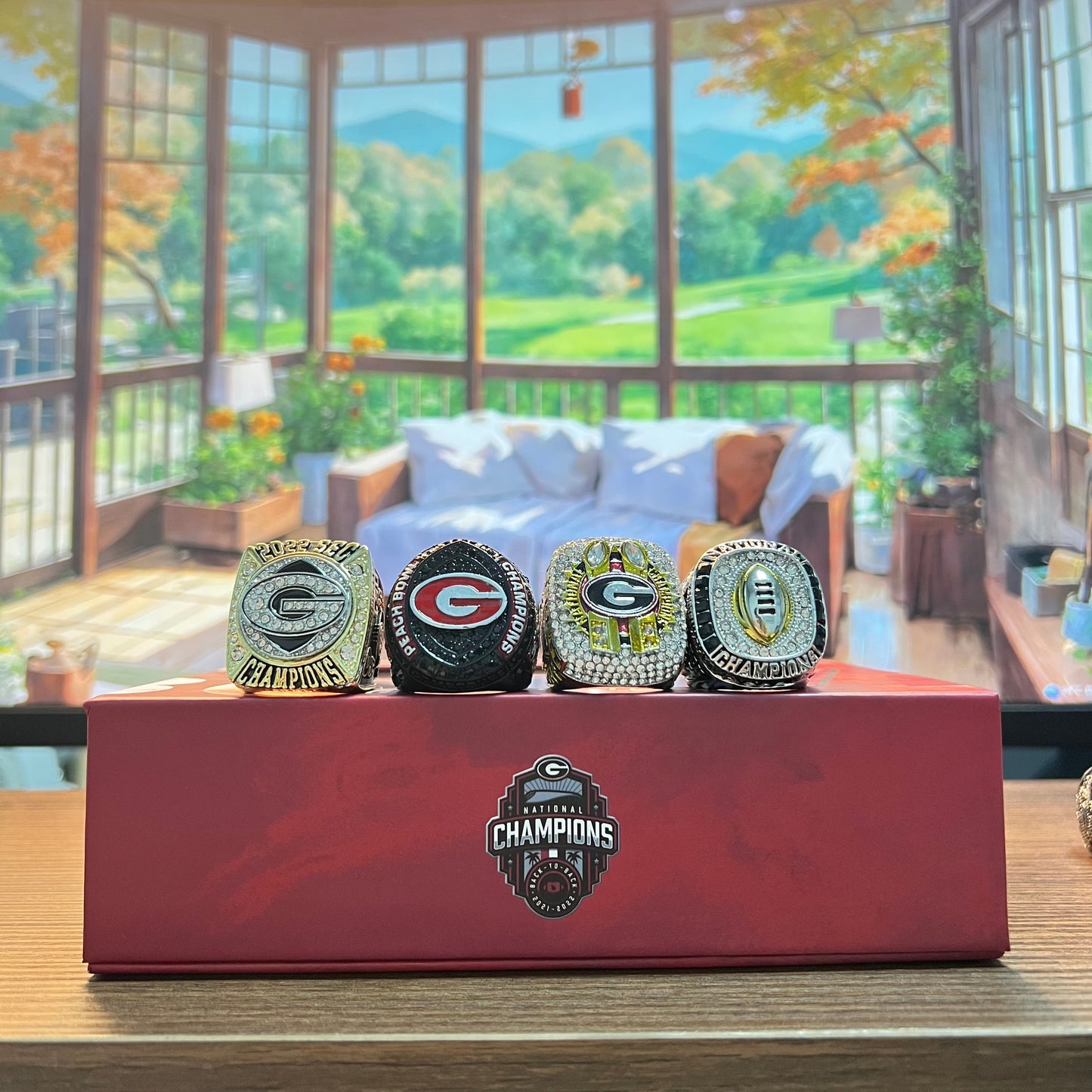 2022/23 Georgia Bulldogs  College  National Champions & SEC & Peach Bow & CFP  4 Championship Rings Box  NCAA