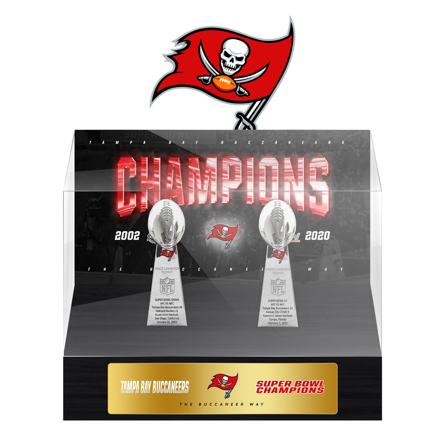 Tampa Bay Buccaneers Super Bowl Championship Trophy Ring Display Case