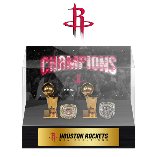 Houston Rockets NBA Trophy And Ring Display Case SET