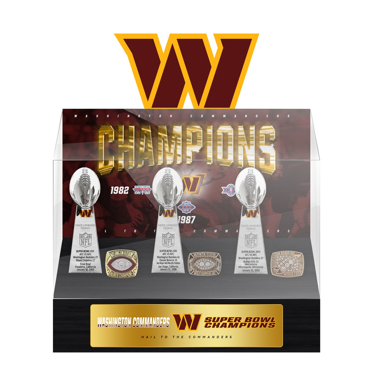 Washington Redskins Super Bowl Championship Trophy Ring Display Case