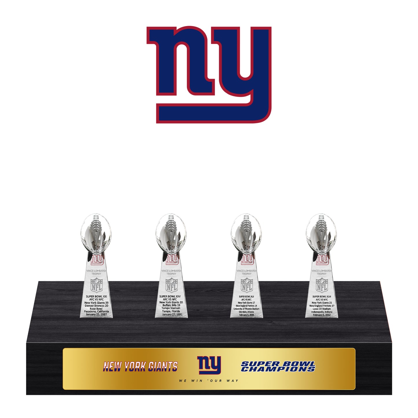 New York Giants Super Bowl Championship Trophy Ring Display Case