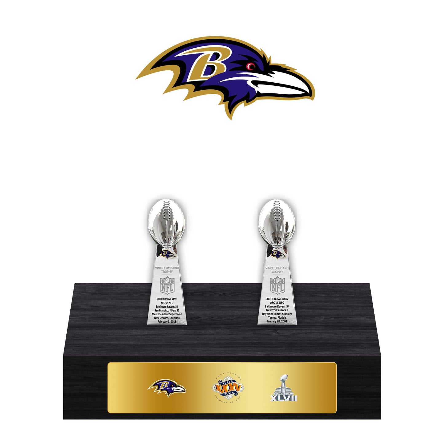 Baltimore Ravens Super Bowl Championship Trophy Ring Display Case