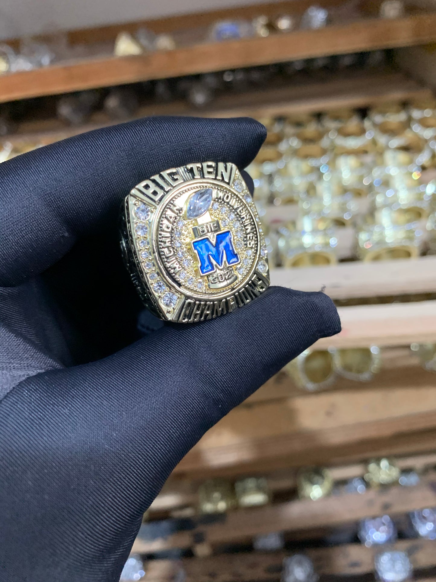 2021 Michigan Wolverines Football Big Ten National Team Ring Wooden Fan Gift NFL College Rings