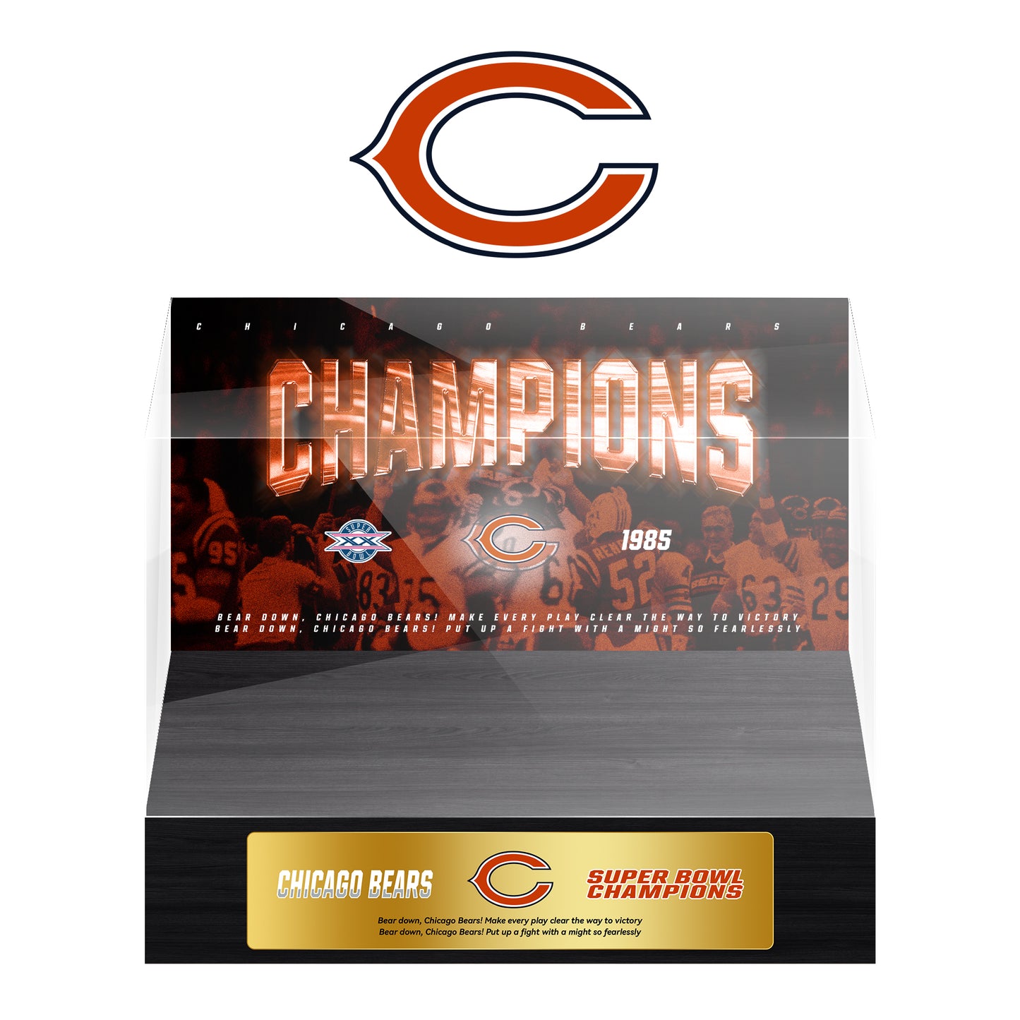 Chicago Bears Super Bowl Championship Trophy Ring Display Case