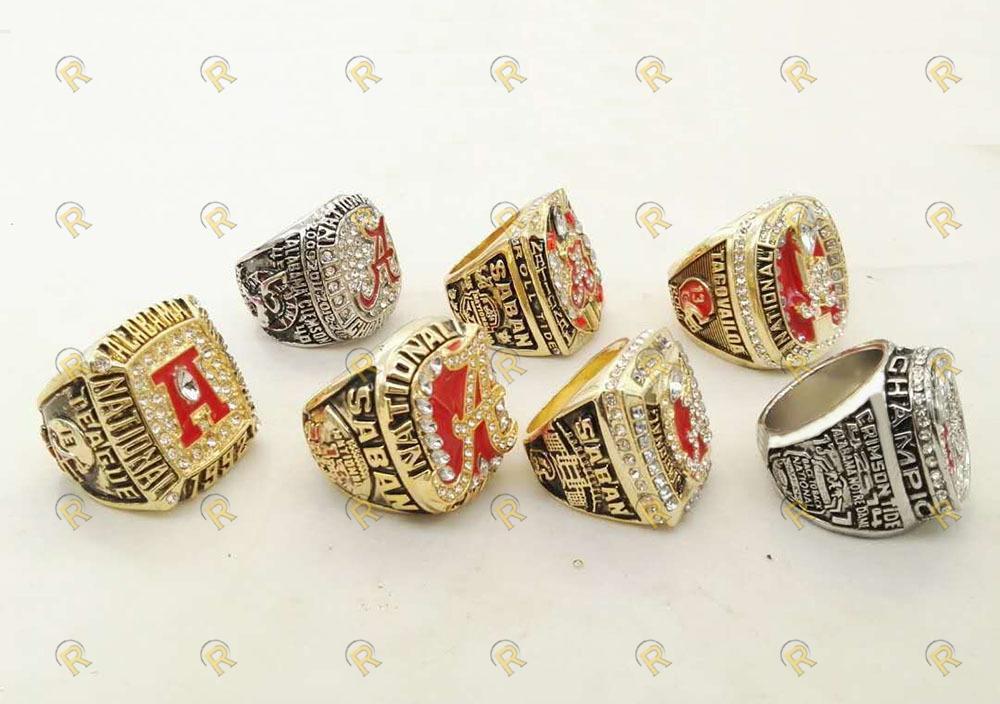 Alabama Crimson Tide College Football National Championship 7 Ring Set (1992, 2009, 2011, 2012, 2015, 2015)