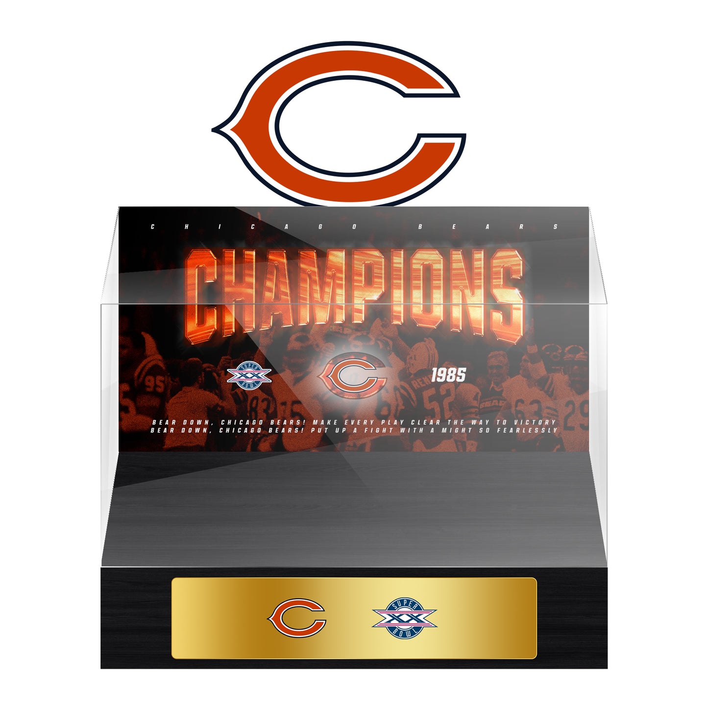 Chicago Bears Super Bowl Championship Trophy Ring Display Case