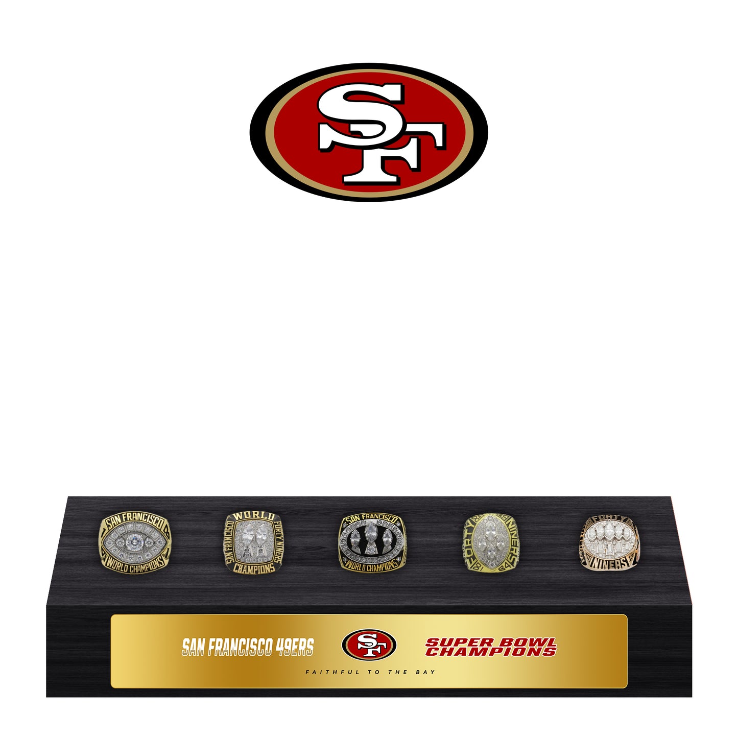 San Francisco 49ers Super Bowl Championship Trophy Ring Display Case