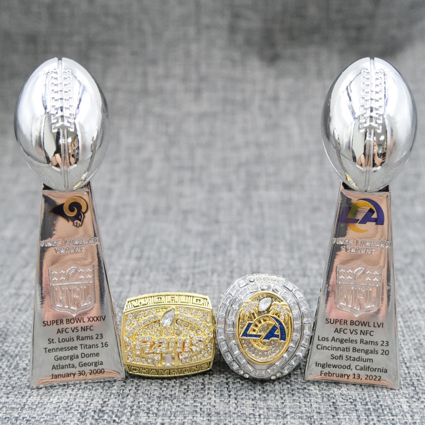 [ Los Angeles Rams ]2 Trophys and 2 Pcs Ring Set + Box NFL