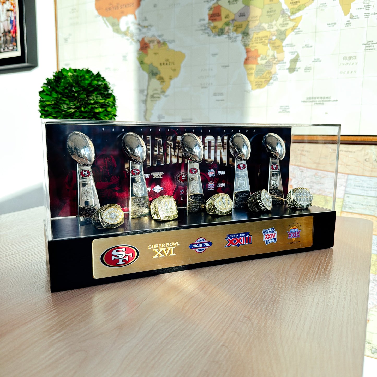 San Francisco 49ers Super Bowl Championship Trophy Ring Display Case