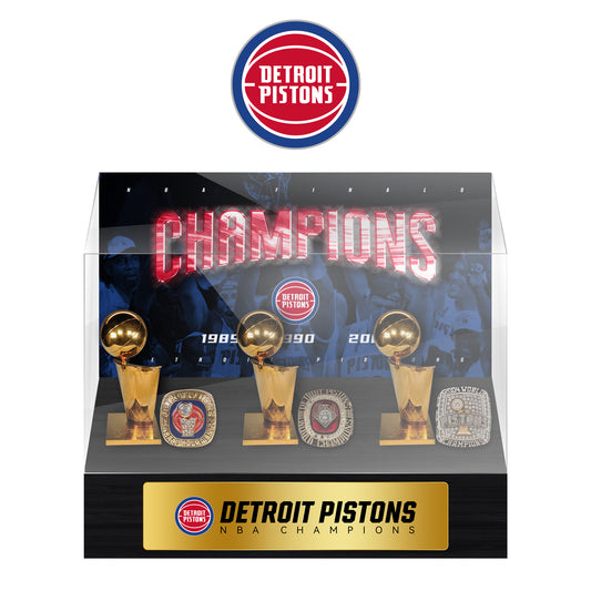 Detroit Pistons NBA Trophy And Ring Display Case SET