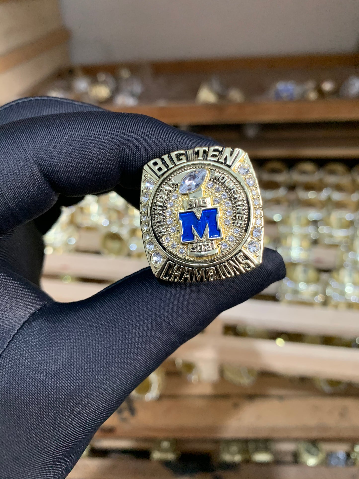 2021 Michigan Wolverines Football Big Ten National Team Ring Wooden Fan Gift NFL College Rings