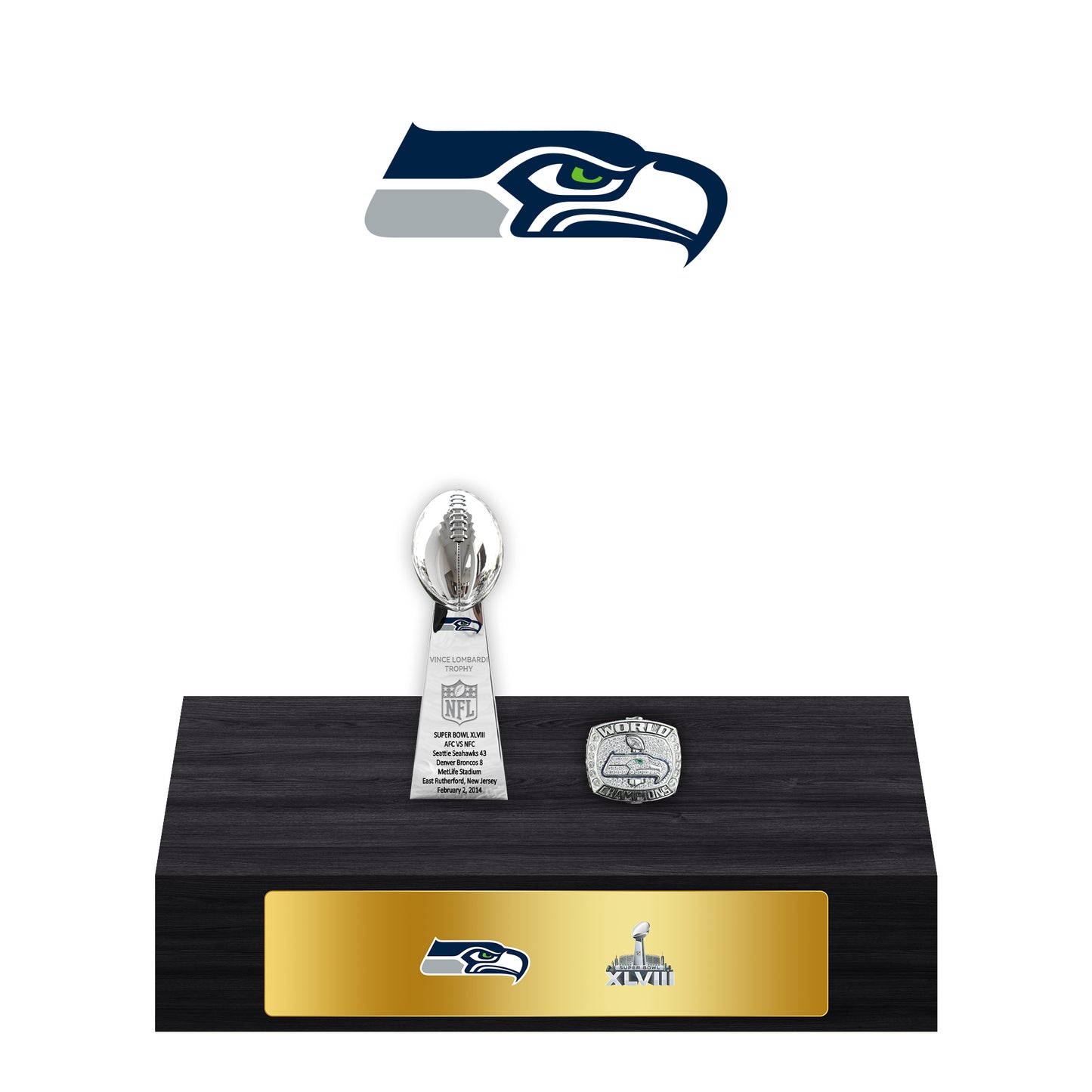 Seattle Seahawks Super Bowl Championship Trophy Ring Display Case