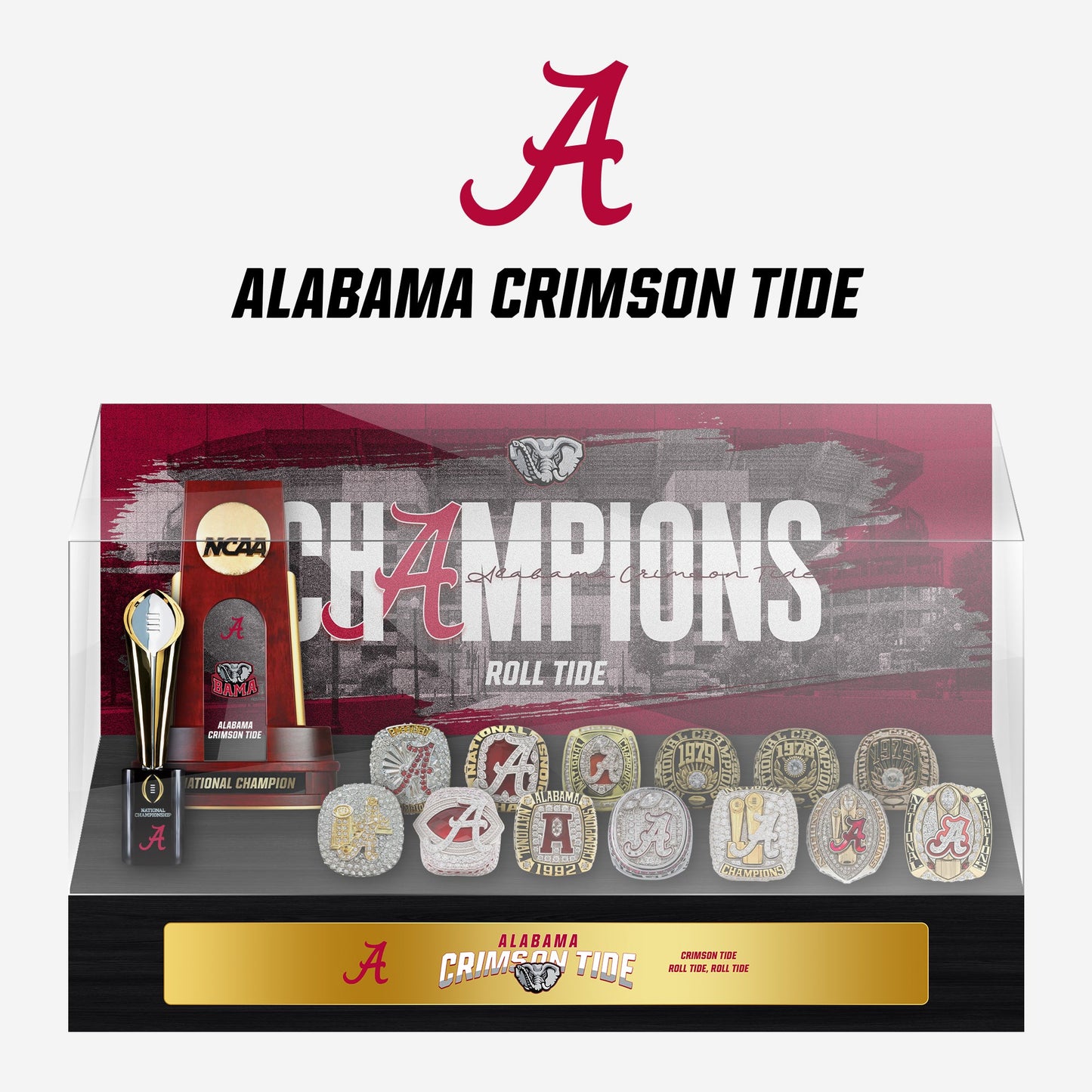 Alabama Crimson Tide Championship Trophy And Ring Display Case