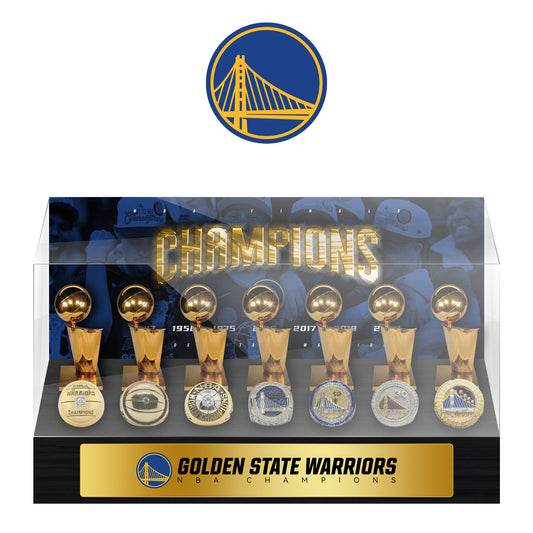 Golden State Warriors NBA Trophy And Ring Display Case SET