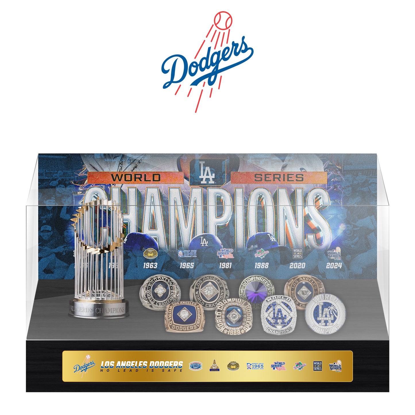 Los Angeles Dodgers MLB World Series Championship Trophy And Ring Display Case