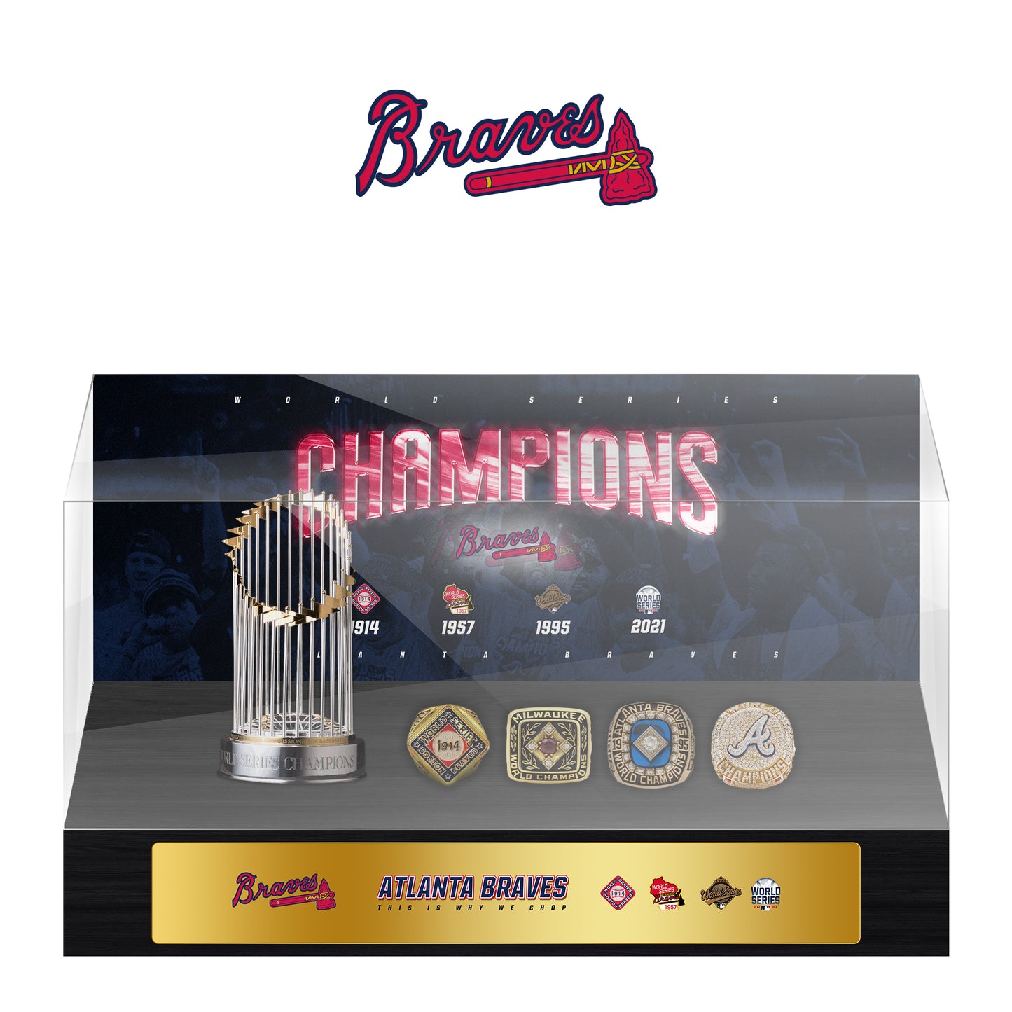 Atlanta Braves MLB World Series Championship Trophy And Ring Display Case