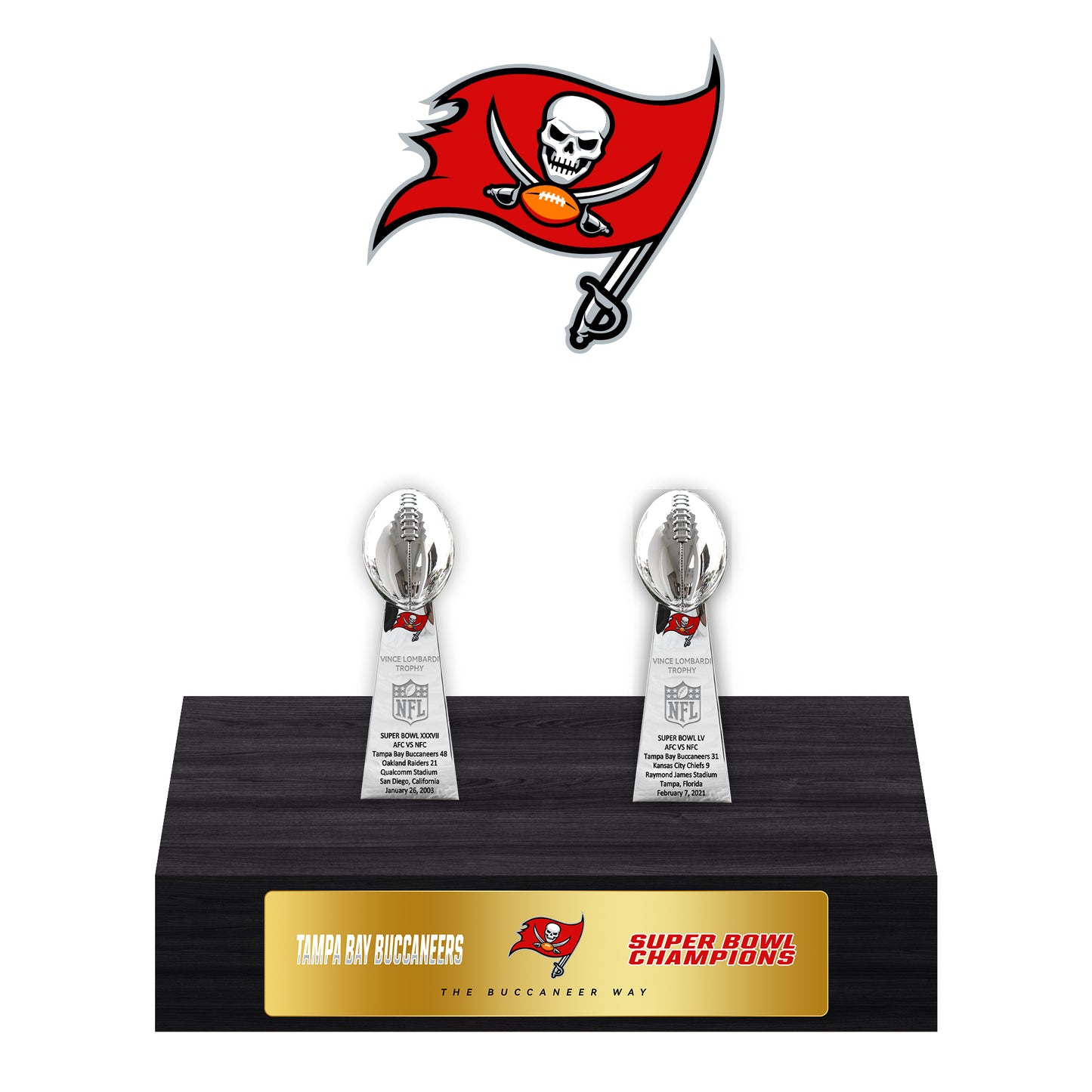 Tampa Bay Buccaneers Super Bowl Championship Trophy Ring Display Case