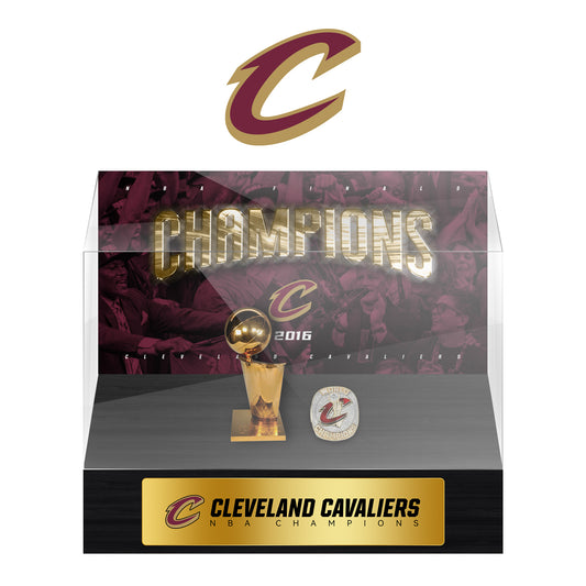 Cleveland Cavaliers NBA Trophy And Ring Display Case SET