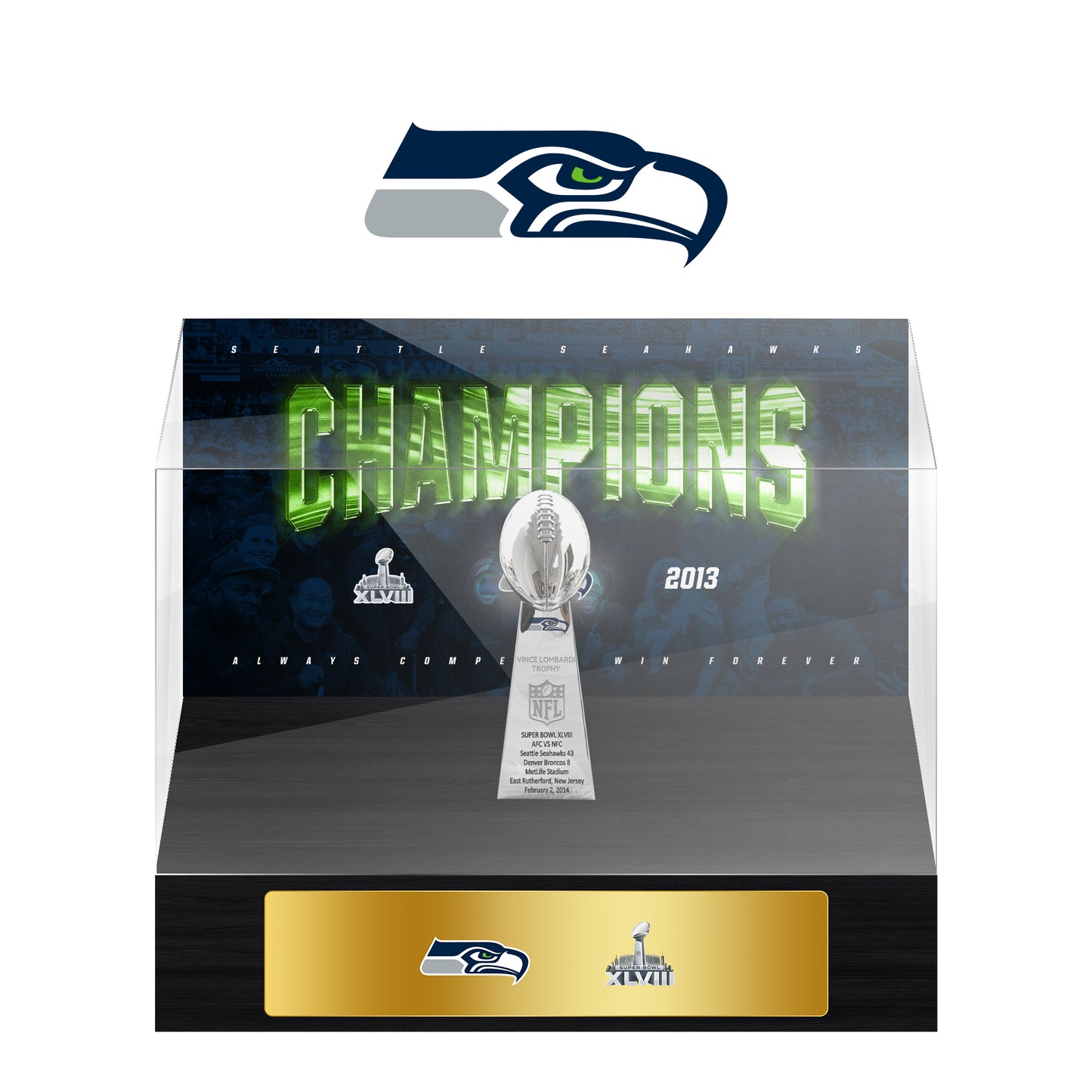 Seattle Seahawks Super Bowl Championship Trophy Ring Display Case